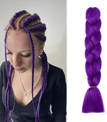 Dcbaboo Extension per Treccine Africane Viola 60cm Kanekalon Extension Treccine Africane Capelli Finti per Treccia Capelli Sintetici 1 Ciocca Ombre Jumbo Braiding Hair, Viola scuro