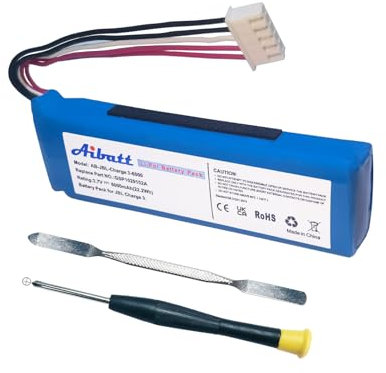 Aibatt Batterie de rechange, 6000 mAh, pour JBL Charge 3 (version 2016), remplace la batterie JBL GSP1029102A (3,7 V/Li-polymère)