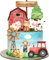 Kuchendekoration mit Bauernhoftieren,Bauernhof Party Herzstücksticks,Farm Tier Cupcake Verpackung und Topper für Bauernhof Thema Party für Kinder Geburtstag Baby Shower (Rot)