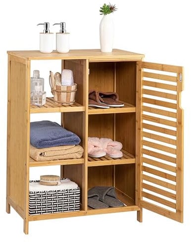 WAOHO Badezimmerschrank Aus Bambus, Sideboard Wohnzimmer, Bad Regal Stehend, Küchenschrank (65.5cm X 33cm X 87cm)