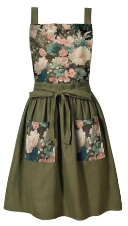 Aprons for Women with Pockets, Vintage Pinafore Apron for Kitchen Gardening