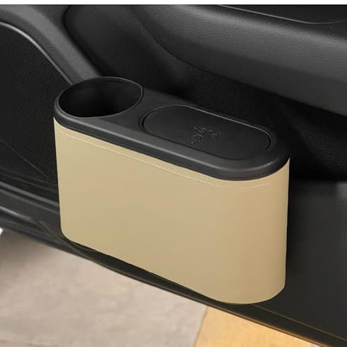 KAZHBI Auto-Mülleimer,Kompatibel mit Bentley Bentayga Continental GT,Deckel Tragbarer Mülleimer,3-beige