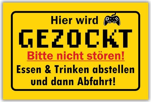Hier wird gezockt Schild - Partydeko Zocker Geschenkidee Deko Spielzimmer Schüler Türschild Zimmer Party - Teenager Geschenk Gamer Geburtstagsgeschenk Dekoration Jugendlicher