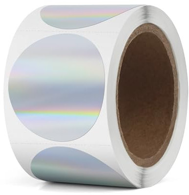 YIKIADA Silver Thermo Etiketten Vinyl 38 mm Holographic Rolle Selbstklebend Punktaufkleber Wasserdicht Glitter Aufkleber für Logo Barcode QR Code Kinder Office Home 200 Stück