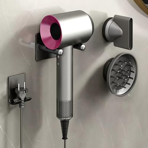 MidingChai föhn Halterung kompatibel mit Dyson, fön Halterung ohne Bohren kompatibel mit Laifen Föhn, wandhalterung kompatibel mit Supersonic Aluminiumlegierung, Kabelmanagement (2 Düsen Aufbewahrung)