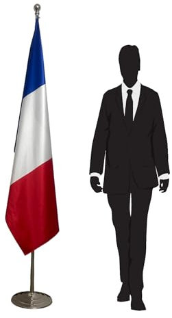 Bandiera francese con asta e base. Bandiera francia dell'ufficio. Base 1,3kg. Bandiera in raso. Codice CN1-FR