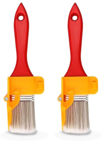 2Pcs Cutting in Paint Brush Set, Synthetic Fiber Edging Paint Brush for Walls and Ceilings, Ergonomic Handle, Easy to Clean and Reusable Painting Tools, Perfect for Corners and Edges