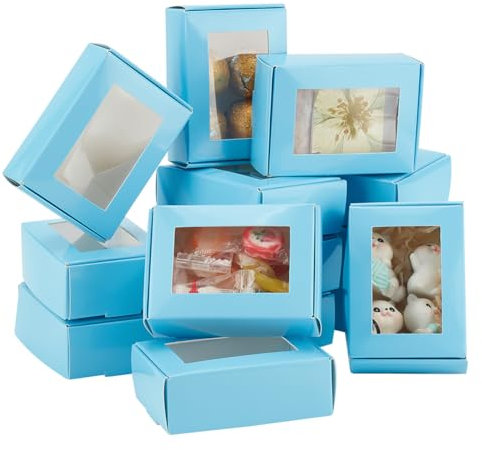 PH PandaHall 20pz Scatola Regalo Blu con Finestra Scatole di Carta Scatole per Biscotti Scatola Regalo di Cartone per Matrimonio Laurea Compleanno Feste Bomboniere, 9x6.5x3cm