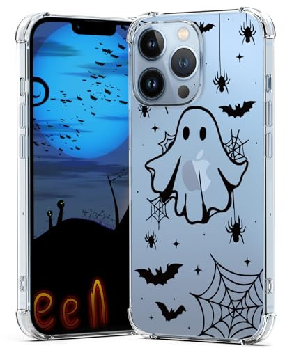 YEPO Halloween Case for iPhone 13 Pro Max Clear Spider Web, Phone Cover Girls Ghost Designs Slim Bumper Shockproof Protective Women Bat Phone Case for iPhone 13 Pro Max