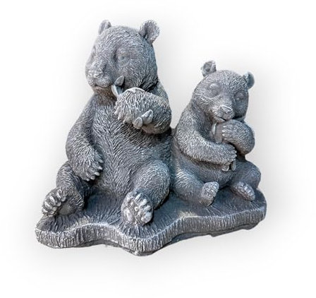 OriginalPaul Skulp & Betondesign Verspieltes Panda-Duo beim Bambusknabbern - Wetterfeste Steinguss-Skulpturen