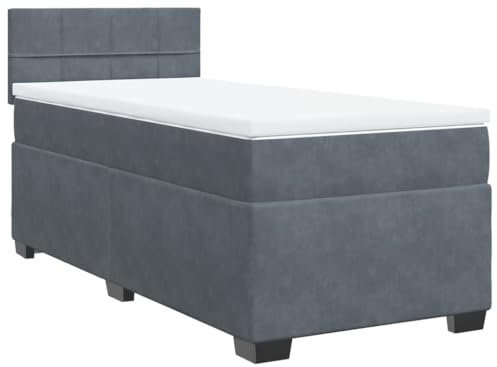 vidaXL Boxspringbett, Polsterbett Bett mit Matratze LED, Bettgestell mit Kopfteil Lattenrost, Einzelbett für Schlafzimmer, Dunkelgrau 90x190cm Samt