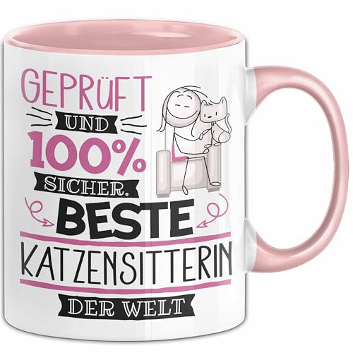 Beste Katzensitterin Der Welt Tasse Geschenk für Eine Katzensitterin Geprüft Und Sicher Geschenkidee Geburtstag Weihnachten (Rosa)