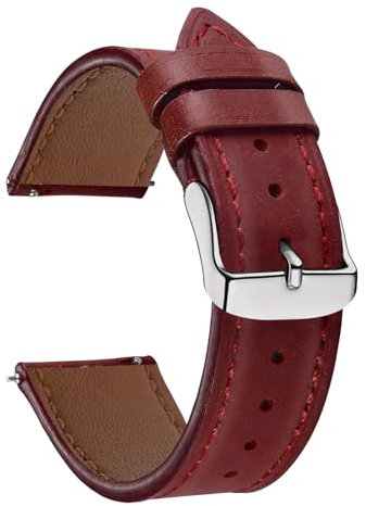 CeiBand Bracelet Cuir pour 22 mm 20 mm, Doux Cuir Bande, Femme Homme Bracelets, Bandes de Remplacement Dégagement Rapide - Rouge