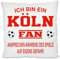 Fussball Kissen | Ich bin ein Köln Fan - Ansprechen während des Spiels auf eigene Gefahr | Dekokissen für Fußballfans | Hülle und Füllung | 40cm x 40cm | mit Wunschtext auf der Rückseite