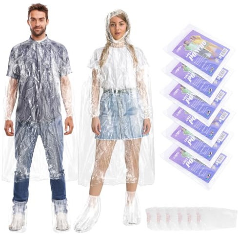 6 Pezzi Poncho Impermeabile Trasparente con 3 Paia di Stivali da Pioggia, Antipioggia Portatile Usa e Getta per Adulti, Festival, Viaggio