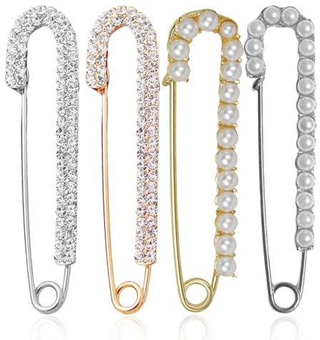 WeddHuis 4 Stücke Damen Brosche Sicherheitsnadel Pullover Clip Schal Clip Perle Strass Dekoration Zubehör für Strickjacke Kleid Kleidungsstück