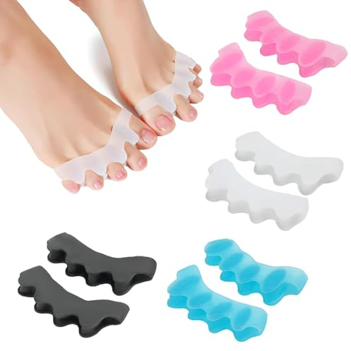 Toe Separators & Toe Spacers – Silicone Gel Bunion Corrector Set | Soft Silicone Gel, Corrects Bunions & Overlapping Toes, 4 Pieces 4 Colours, Fits in Shoes