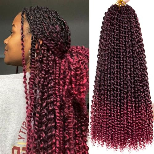 Samtress Passion Twist Hair 18 Inch Water Wave Crochet Hair 7 Packs Ombre Burgundy Pre looped Bohemian Curly Twist Braiding Hair for Faux Locs、Butterfly Locs Crochet Braids Hair Extensions (#TBUG)