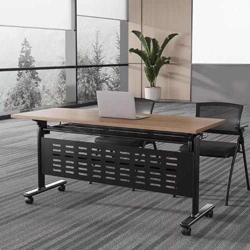 EAHKMETQ Klappbarer Konferenztisch mit Holzmaserung, mobiler Klappschreibtisch fürs Büro, 75 cm hoch, platzsparender Besprechungstisch für Brainstorming
