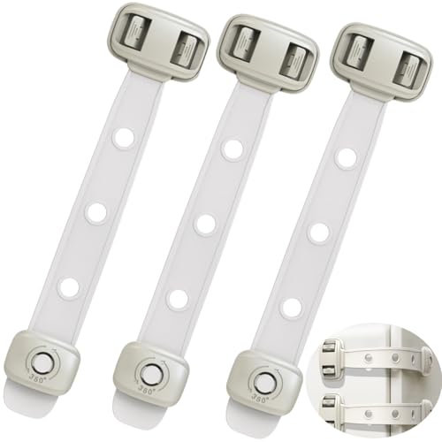 Child Safety Fridge Locks, 3pcs Adjustable Refrigerator Door Lock, Child Proof Safety Cabinet Lock with Strong 3M Adhesives for Cabinets and Drawers, Multi-Purpose for Furniture Toilet Seats Ovens.