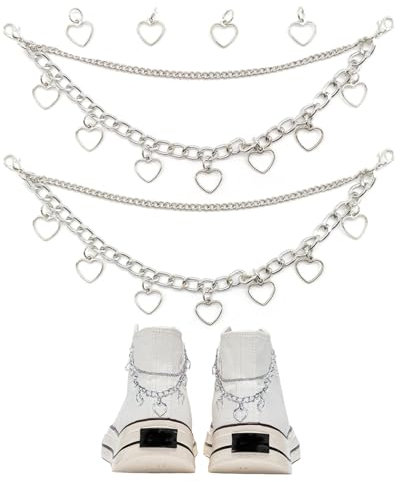 AORHOFJ 2 Pcs Schuh anhäNger Kette,Schuhe Kette Schuhkette Dekoration Schuhkette Charms Metall Kette Schuh Punk FußKettchen Mode Schuhkette Schuhketten FüR Schuhe, Hosen, RucksäCke, Kleidung