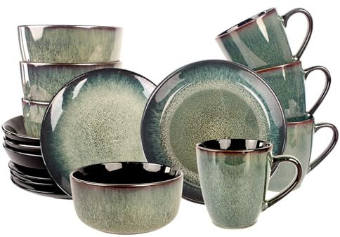jinsongdafa Dinnerware Sets(16Pcs) Serves for 4, Reactive Glaze Plates and Bowls Set with Mug,7.9Small Plate,8.3Salad Plate,5.5bowl, Modern kitchen tableware,Microwave safe, Set No.4