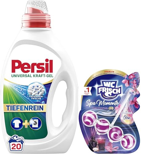 PERSIL Universal Kraft-Gel (20 WL) - Flüssigwaschmittel mit Tiefenrein-Frische - reine Wäsche und hygienische Frische - wirksam ab 20 °C & WC FRISCH Spa Momente Harmonie Toilettenstein