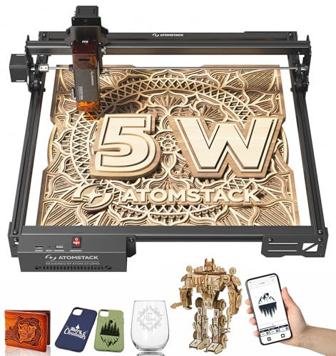 ATOMSTACK 5-Watt Lasergravierer, A5 PRO V2 Laser-Schneider für Anfänger, 400mm/s Hochgeschwindigkeit, 0.06mm hohe Genauigkeit Markierungsmaschine mit 400 * 400 mm Arbeitsbereich (A5 Pro V2)