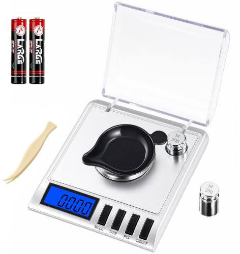 UNIWEIGH Bilancia tascabile compatta in milligrammi, 50 g/001 g, con peso di calibrazione di 20 g, bilancia per gioielli e gemme, scala in Mg per medicina in polvere, ricarica, include paletta