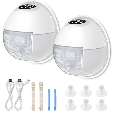 Milchpumpe Elektrisch tragbare, Elektrische Milchpumpe Handsfree 4 Modi, 12 Stufen, komfortabler Flansch, Starke 300 mmHg Saugleistung, leise abpumpen mit Ersatzzubehör im Lieferumfange (2 Packs)