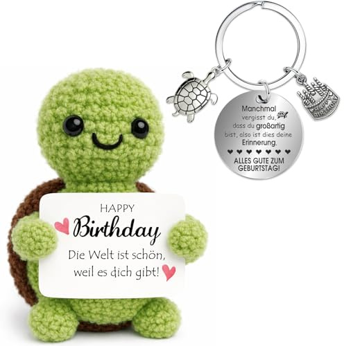 Farbeele Positive Schildkröte und Glücksbringer-Schlüsselanhänger, Pocket Hug Positive Figur, Geburtstagsgeschenk für Frauen Männer, Geschenk zum Geburtstag, Mutmacher Geschenk