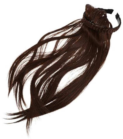 DECOMELODY Hellbraunes Echthaar Haarteil mit Pony 40cm Glattes Stirnband mit Clip für Damen Unsichtbare Perücke zum Kaschieren von Grauen Stellen Sicherer Sitz für Alltag und Party