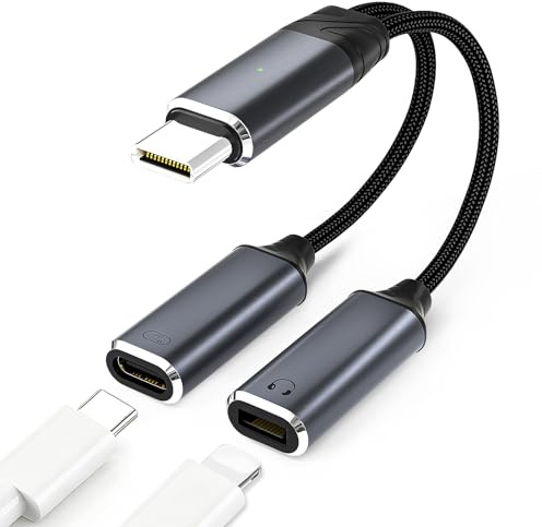 IVIVTOR USB-C vers Light-ning Adaptateur Casque - 2 en 1 Répartiteur avec Audio Lighting & Charge Rapide 100W pour Smartphones Tablettes OrdinateursPortables - Gris