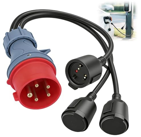 CEE Adapter 400V 16A Stecker auf 3× Schuko Kupplung, Starkstrom Verteiler 230V Stromverteiler Verlängerung für Caravan, Industrie, Außenbereich