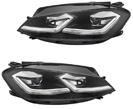 KUNFINE Für Golf 6 2008-2013, 2-teiliges Scheinwerfer-Kit, Silberlinie, He||a 5-Linse, zweifarbiges Licht mit Gold Eye, kompatibel mit Original-Xenon