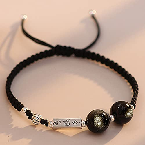 Feng Shui-Armband, goldenes Obsidian-Armband, Silber, Charm-Armband, Erdbeer-Quarz, rote Schnur, verstellbares, handgefertigtes Glücksarmband, Damen- und Herren-Geschenke, Goldener Obsidian