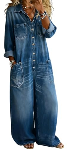 Onsoyours Salopette Donna Jeans Lunga Estivo Elegante Casual Gamba Larga con Spalline Regolabili Jumpsuit per Tempo Libero