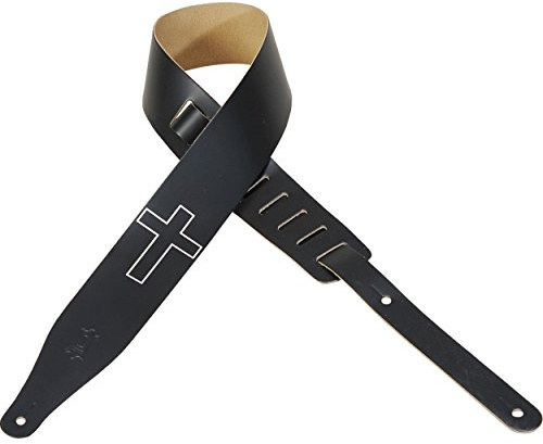 Levy's Leathers 2.5 Wide Genuine Leather Guitar Strap with Embossed Cross, Black (M17CHC-BLK)
