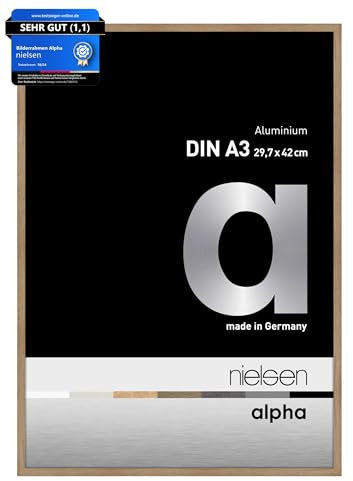 nielsen Bilderrahmen, 29,7 x 42 cm (A3), Aluminium, Eiche, Posterrahmen zum Aufhängen im Hoch- & Querformat, Echtglas, Alpha