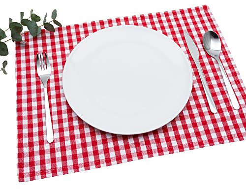 FILU Tischset 4 Stück Rot/Weiß kariert (Farbe und Design wählbar) 33 x 45 cm - hochwertig gefertigte Platzsets aus 100% Baumwolle im skandinavischen Landhaus-Stil
