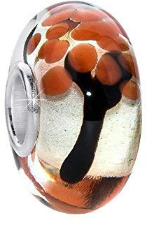 MATERIA Murano Glas Beads Perle Baum Herbst 925 Silber orange braun für Beads Armband #574