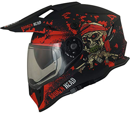 Broken Head Jack S. VX2 Rot Motocross-Helm - Motorrad-Helm Mit Visier & Sonnenblende - Enduro Cross-Helm - Größe M (57-58 cm)