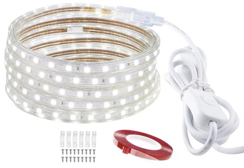 LONCWO LED Streifen 1m, IP65 Wasserdicht LED Band, LED Leiste 220V 230V Lichtleiste, Weiß, 1M