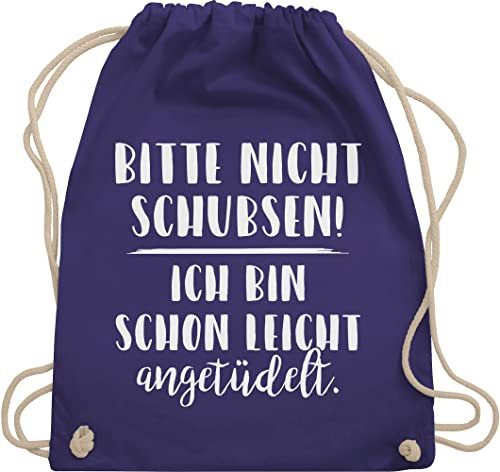 Shirtracer Turnbeutel Rucksack - Festival Zubehör - Bitte nicht schubsen ich bin schon leicht angetüdelt I Party - Unisize - Lila - bieroutfit festival-bag geschenk weihnachten sauf beutel