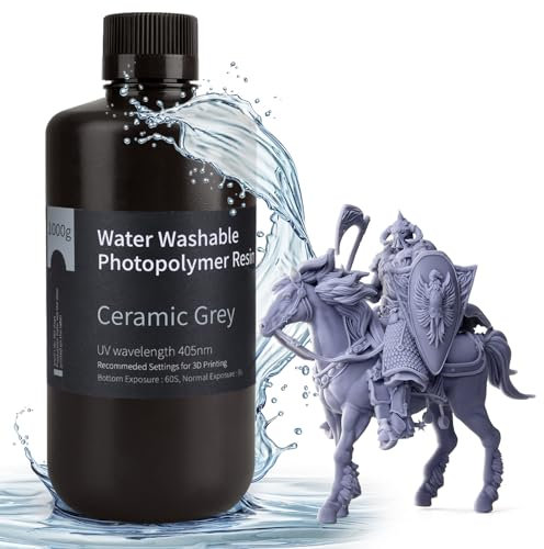 ELEGOO Lavable con Agua Impresora 3D Resina rápida para Impresora 3D LCD Resina de Curado UV Resina de Fotopolímero de 405 nm para Impresión LCD 3D 1000Gram Gris Arcilla