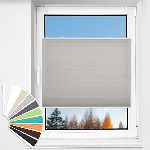 HOMEDEMO Plissee Klemmfix ohne Bohren Jalousien, Hellgrau, 80x120cm(BxH), Plisseerollo Fensterrollo mit Klemmträger, Faltrollo Klemmrollo Sicht-und Sonnenschutz Rollos für Fenster & Tür