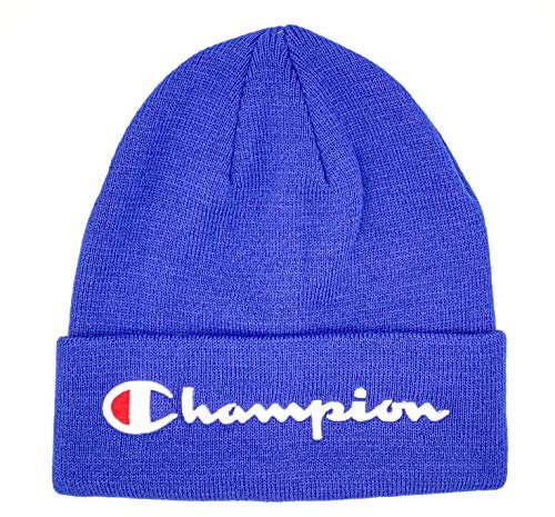 Champion Mens Womens Cuffed Knit Cap Letter Embroidery Beanie Blue Skull Hat