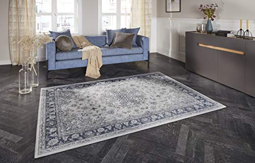 Elle Decoration Nain Orientalischer Teppich - Kurzflor Vintage-Look Orientalisch Ornamente-Muster Klassischer Orientteppich für Wohnzimmer Esszimmer Flur oder Schlafzimmer Saphirblau, 120x160cm
