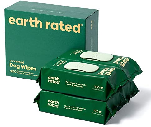 Earth Rated Lingettes hypoallergéniques pour Chiens, nettoyantes et Anti-odeurs, pour Pattes, Corps et arrière-Train, parfaites pour Chiots et Chiens Adultes, sans Parfum, 400 lingettes