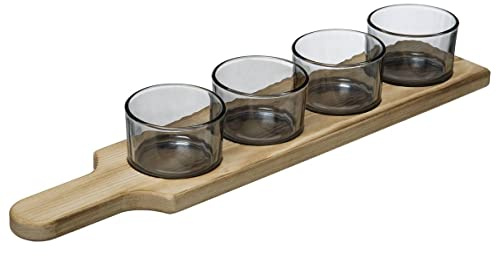Secret de gourmet - 5-teiliges Aperitif-Set, 1 Tablett aus Holz und 4 Gläser aus Glas